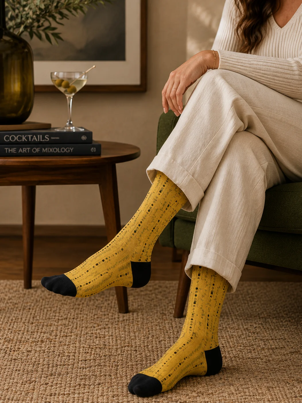 Olive Geometry Premium Sustainable Crew Socks product image (2)