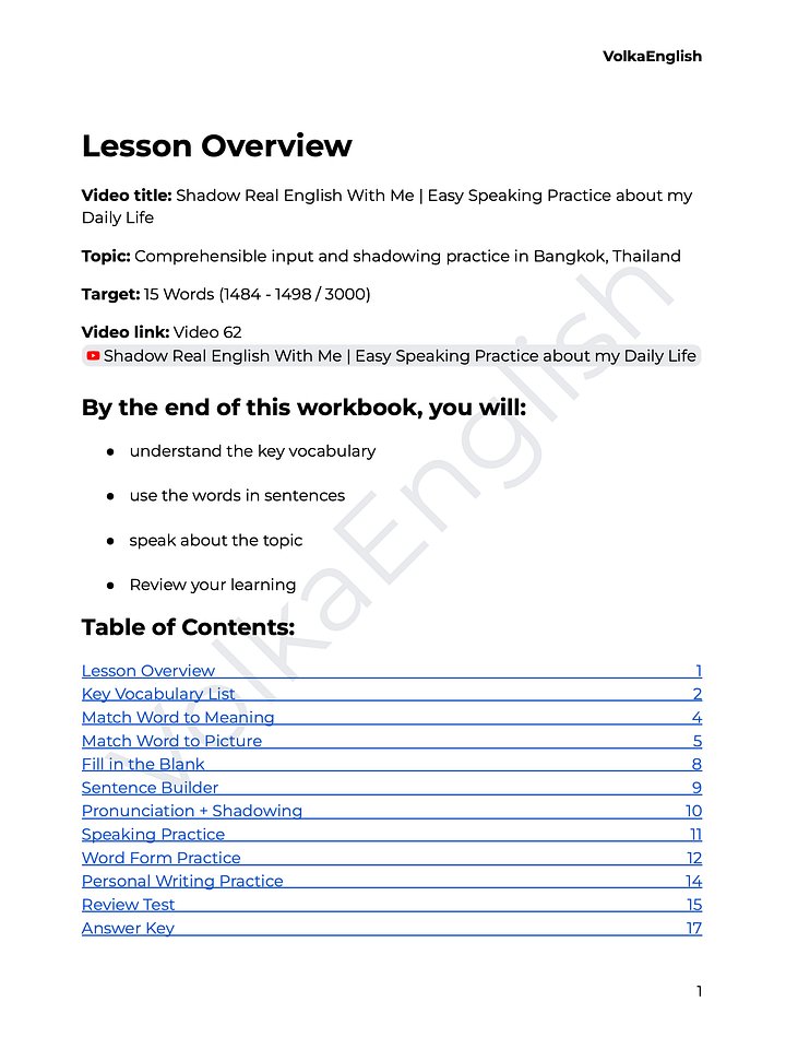 Shadow Real English With Me | Easy Speaking Practice about my Daily Life - Video 62 Study Pack product image (2)