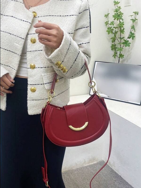 Red PU Leather Crossbody Bag Magnetic Snap | ADLEST product image (2)
