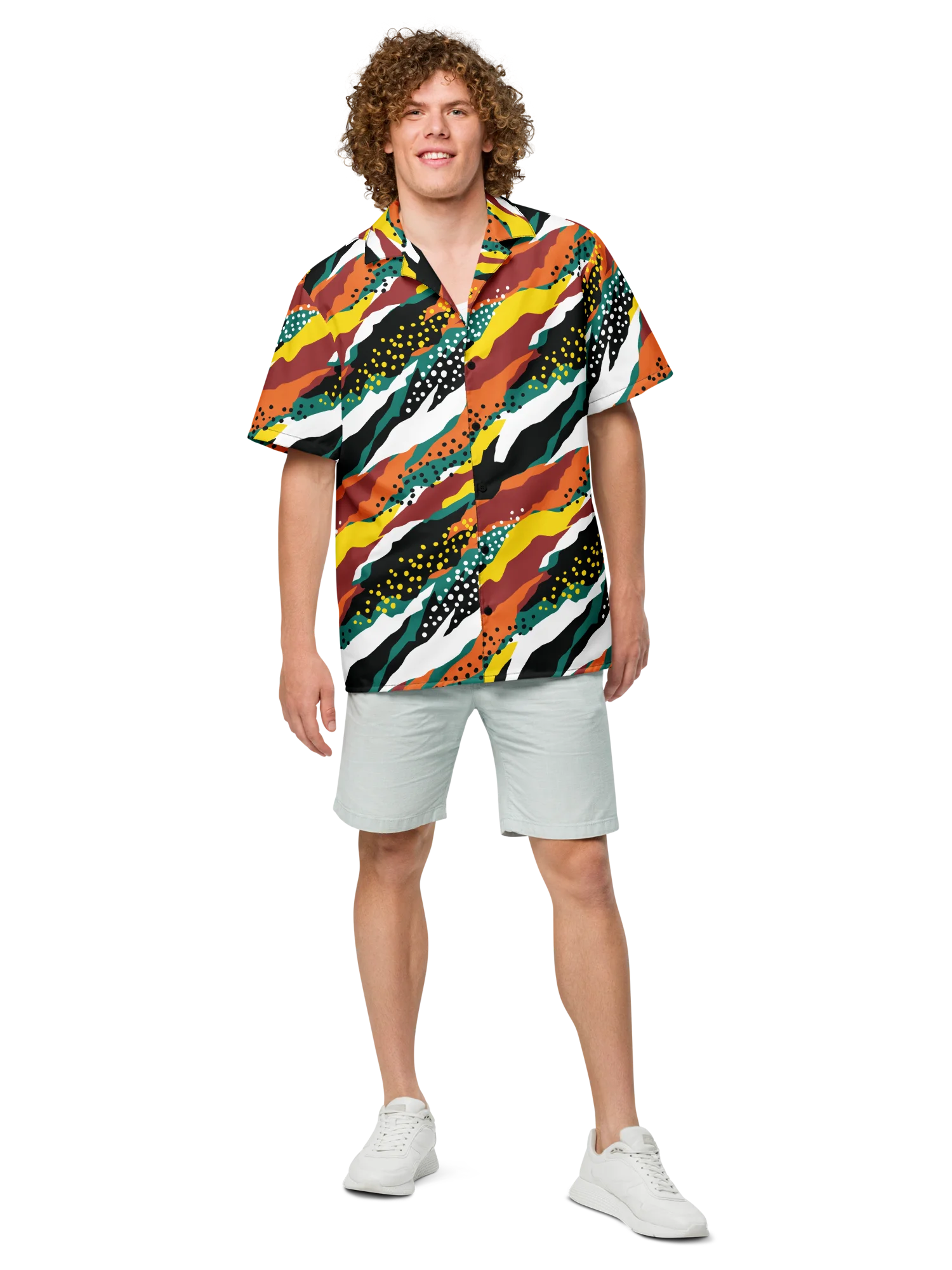 Terracotta & Teal Abstract Safari Pattern | Vibrant All-Over Print Unisex Button Shirt product image (2)