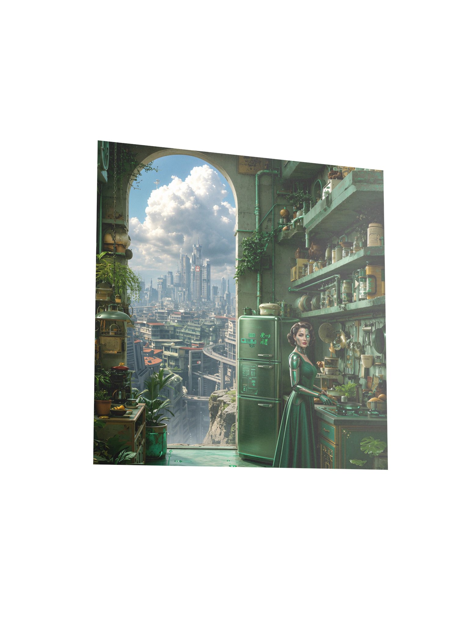 Cyberpunk Kitchen Poster | 2077 Green Fridge Wall Art | 10x10 Futuristic Decor product image (4)