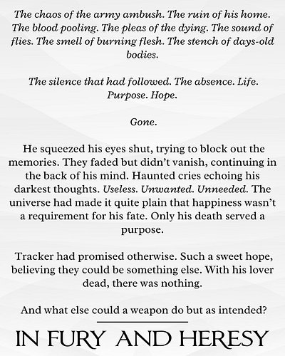 This week's snippet from the prologue of my m/m romantic fantasy wip, In Fury and Heresy.

#queerbooks #mmromance #queerfanta...
