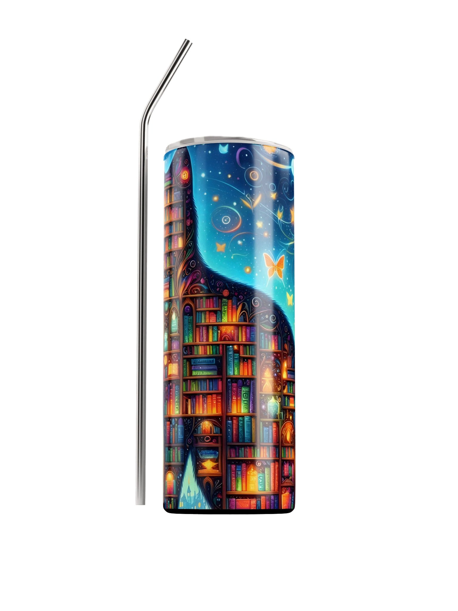 Enchanted Library Cat Tumbler | Magical Book Lover Cup product image (1)