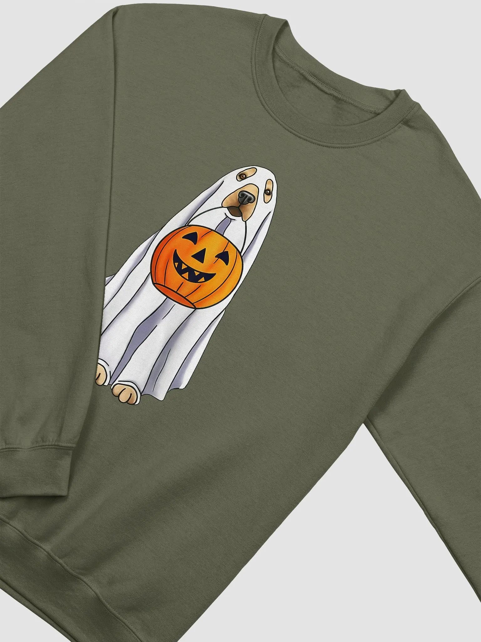 Funny Golden Retriever Halloween Sweatshirt | Cute Ghost Goldie Holding a Pumpkin Basket Halloween and Fall Shirt product image (4)
