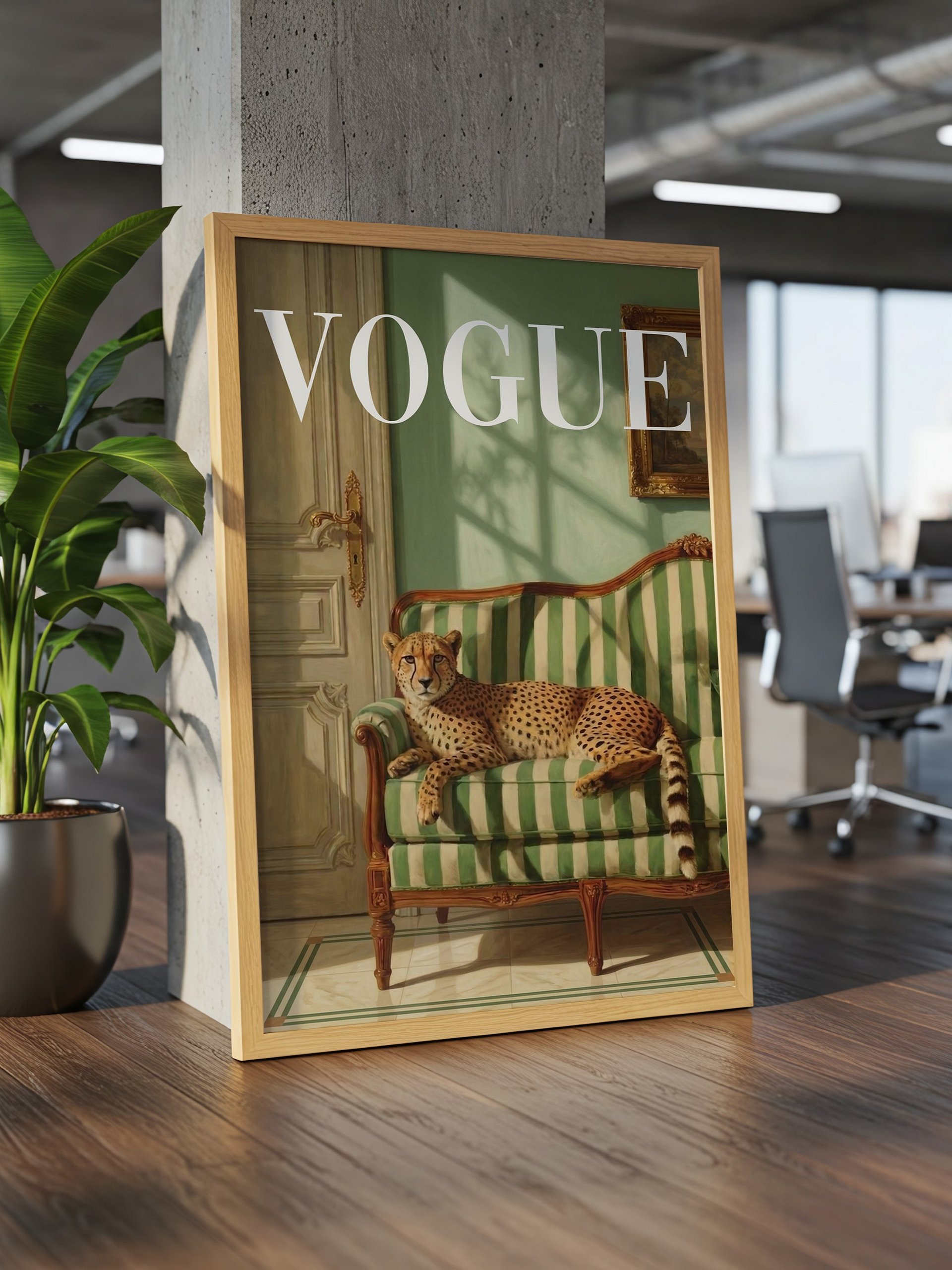 Cheetah on Green Sofa Fashion Poster - Vintage Vogue Print product image (2)