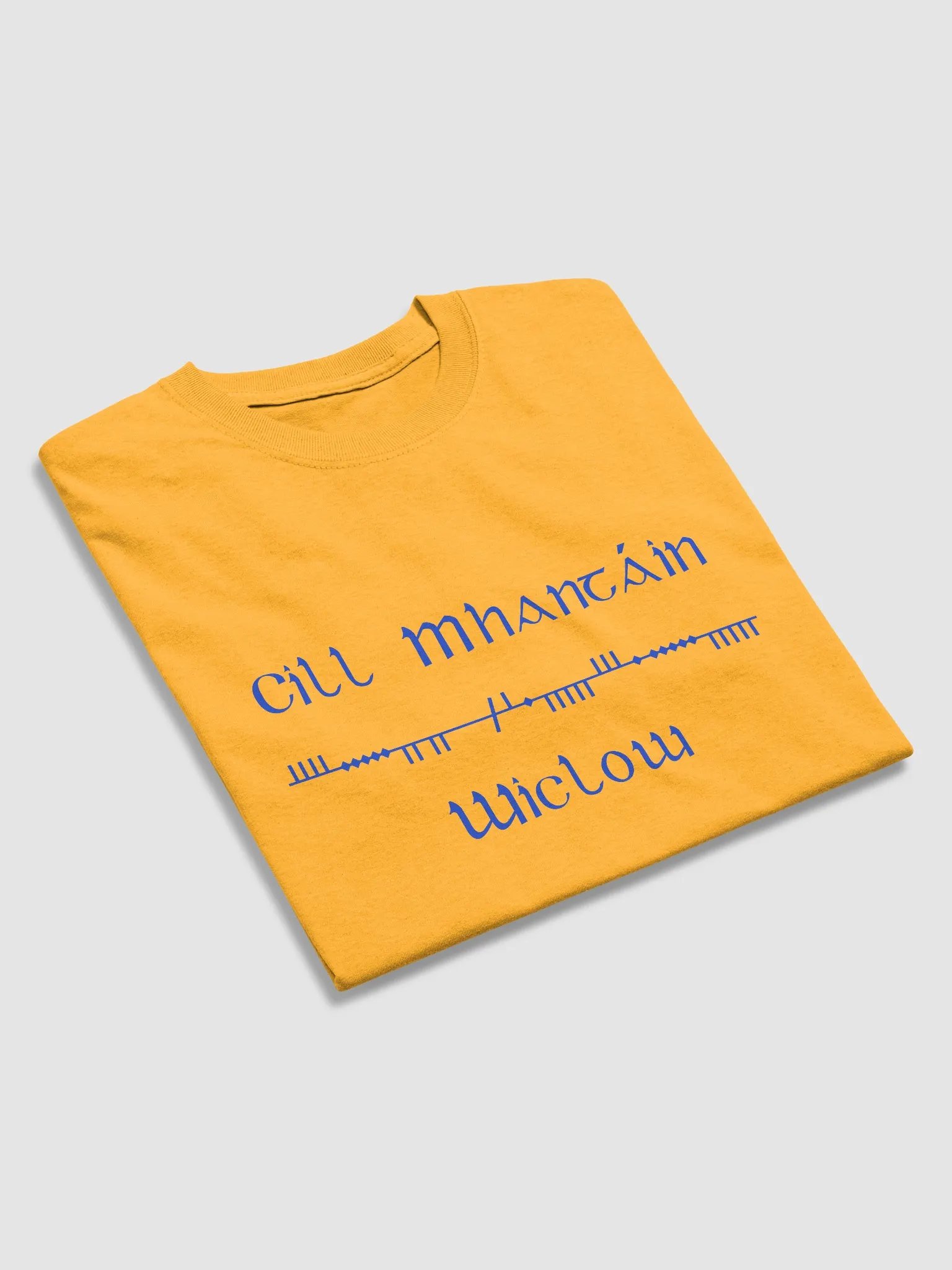Wicklow/Cill Mhantáin Scholastic style Ogham gold printed T-shirt product image (3)
