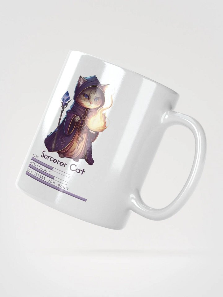 RPG Sorcerer Cat white ceramic mug 11oz 15oz 20oz for gamers and cat lovers product image (6)