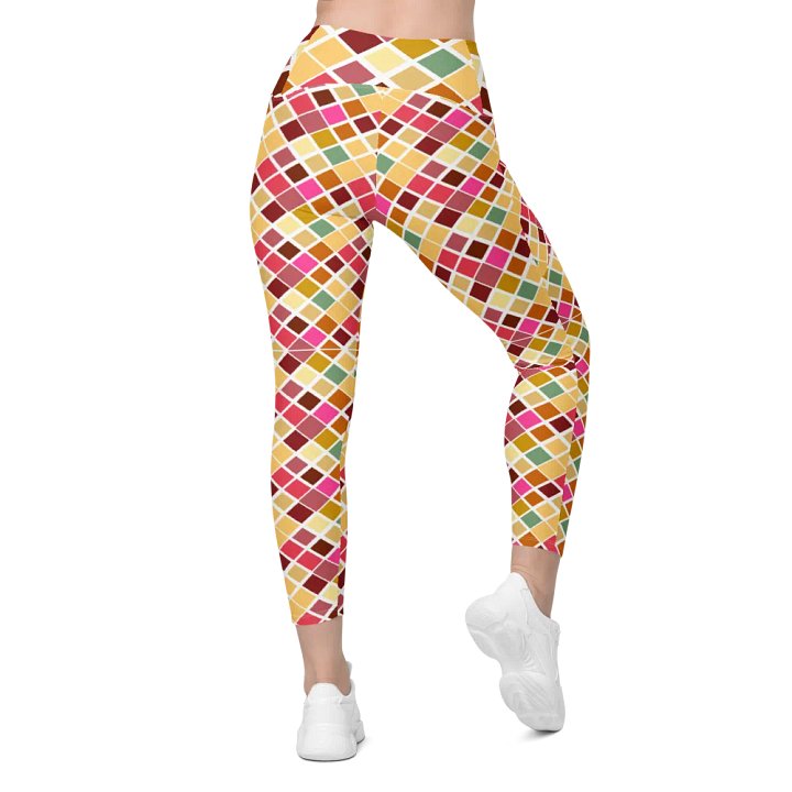 Colorful Square Pattern Design Leggings with Pocket - v5 product image (1)