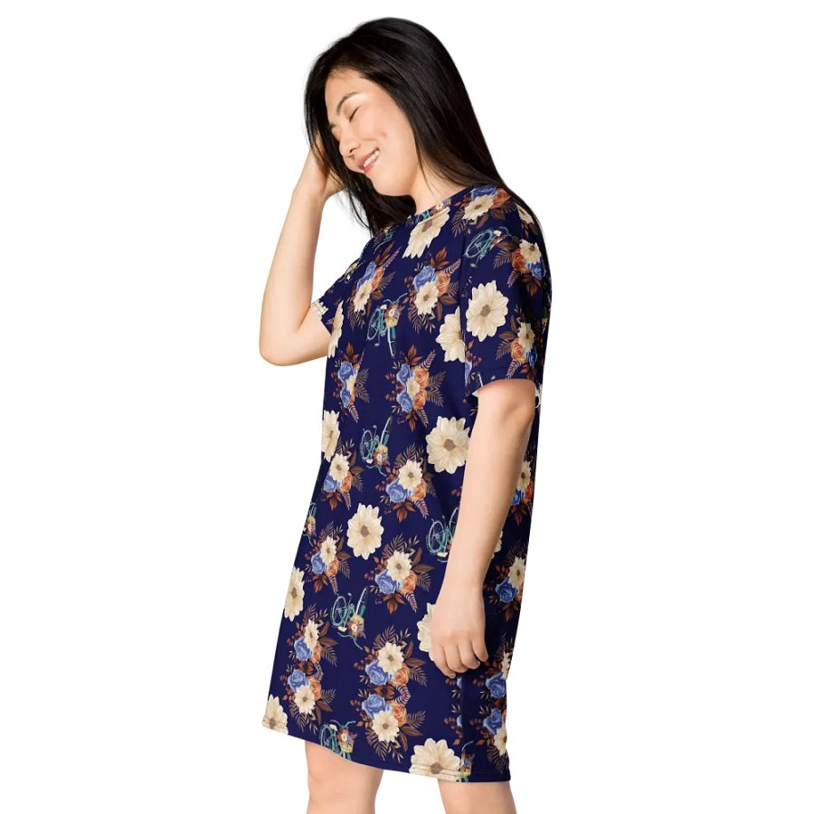 Vintage Vibes | Retro Blue Blossom and Bike T-Shirt Dress product image (7)