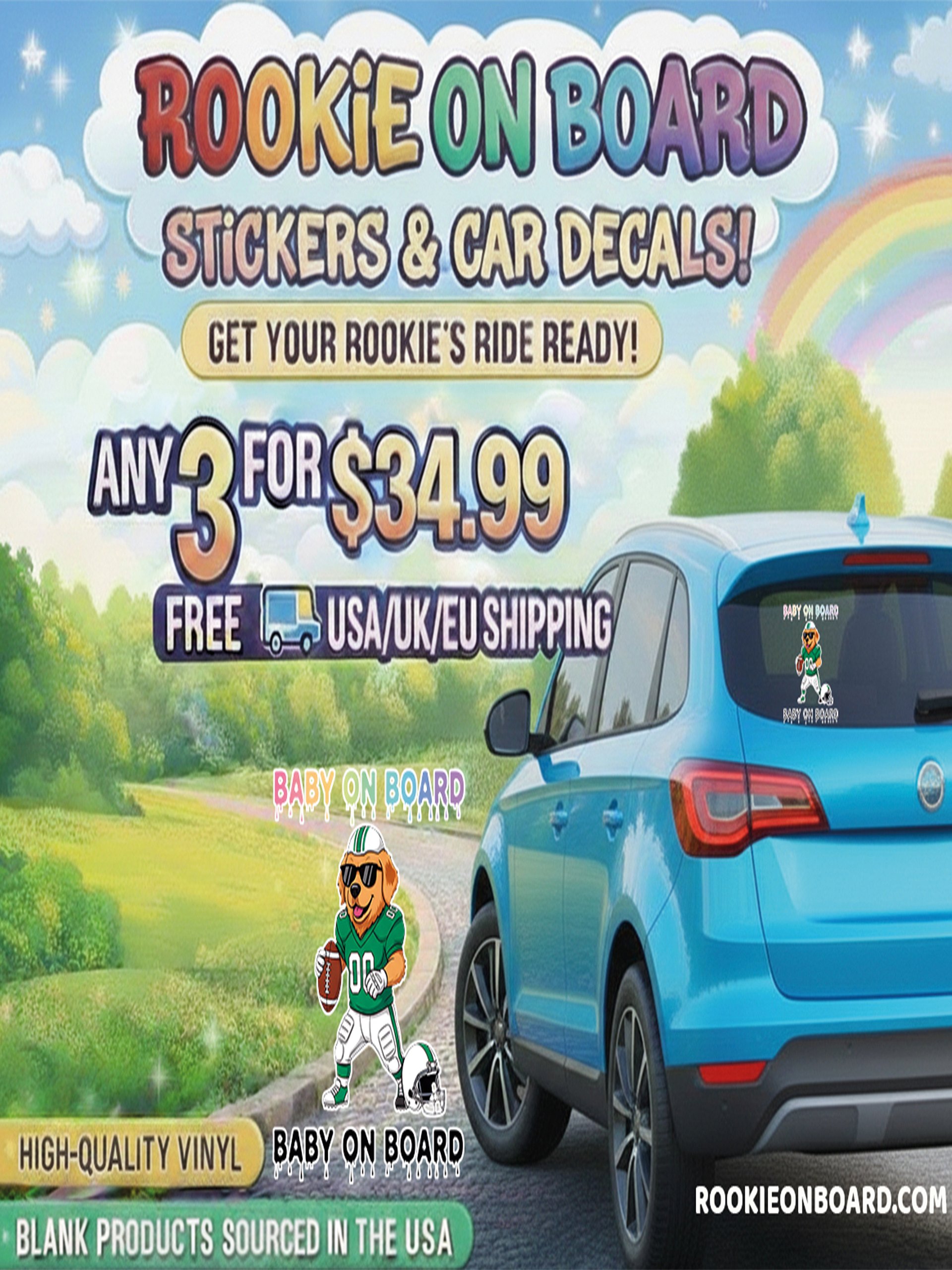 Funny Dog Football Baby on Board Sticker - 5x5 Weatherproof Vinyl Car Decal - Cute Sporty Dog Tailgate Decor - Premium Outdoor Grade Safety Sign for SUVs & Jeeps product image (2)