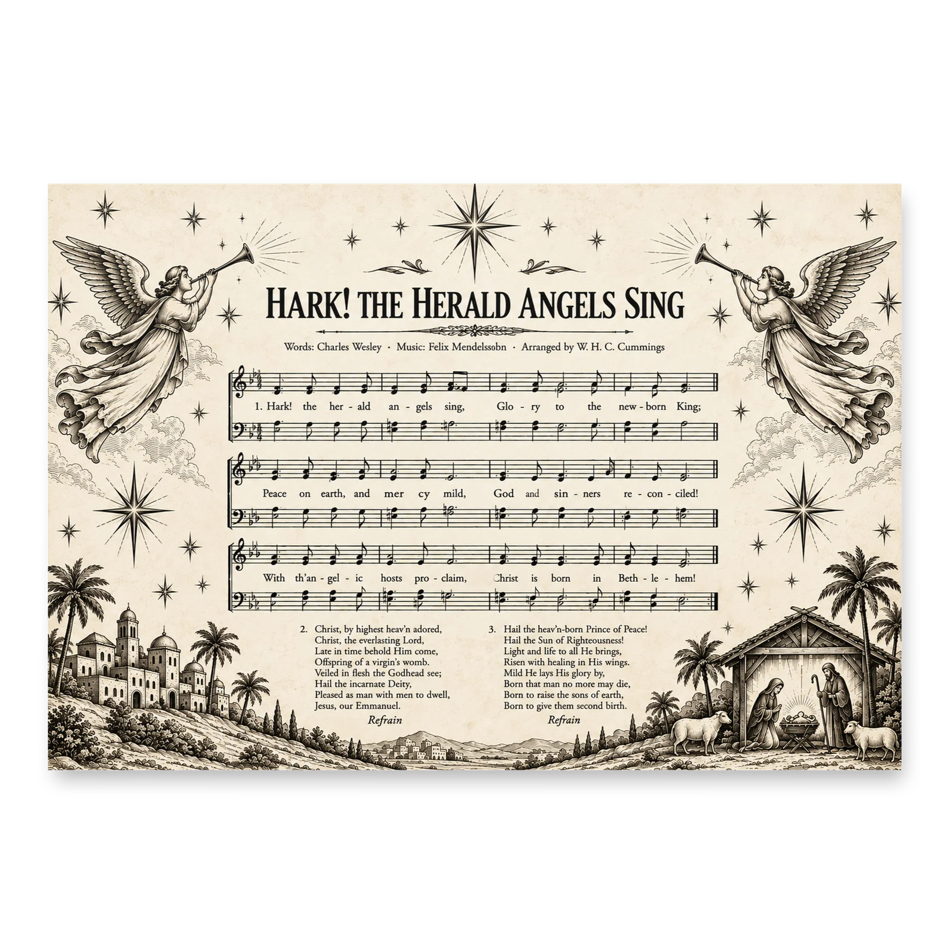 Vintage Christian Christmas Wrapping Paper | Scripture, Hymn & Nativity Gift Wrap | Luke 2 & Bethlehem Newspaper product image (4)