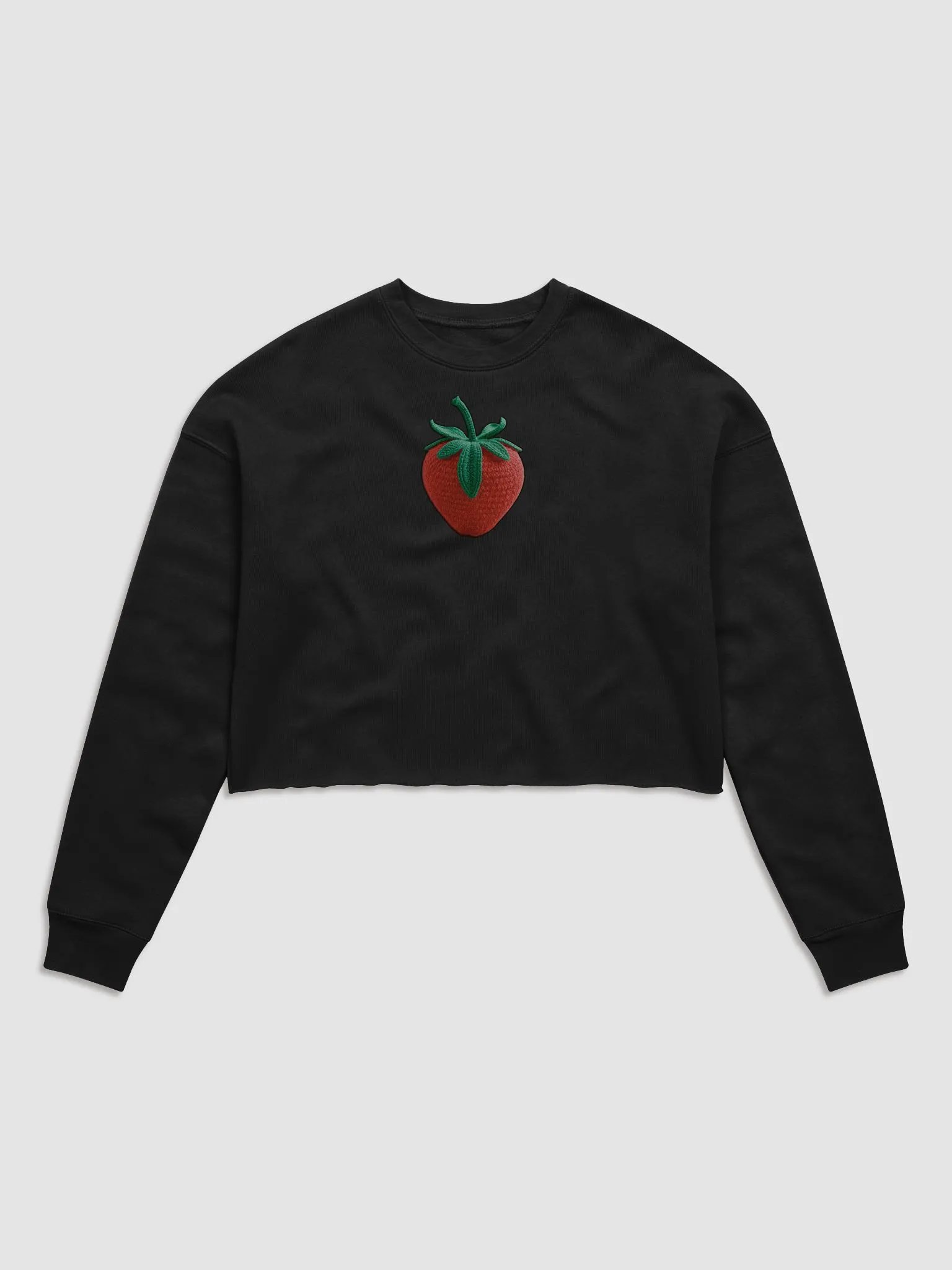 CozyAvocado Women's Black Fleece Crop Sweatshirt Strawberry #1 product image (1)