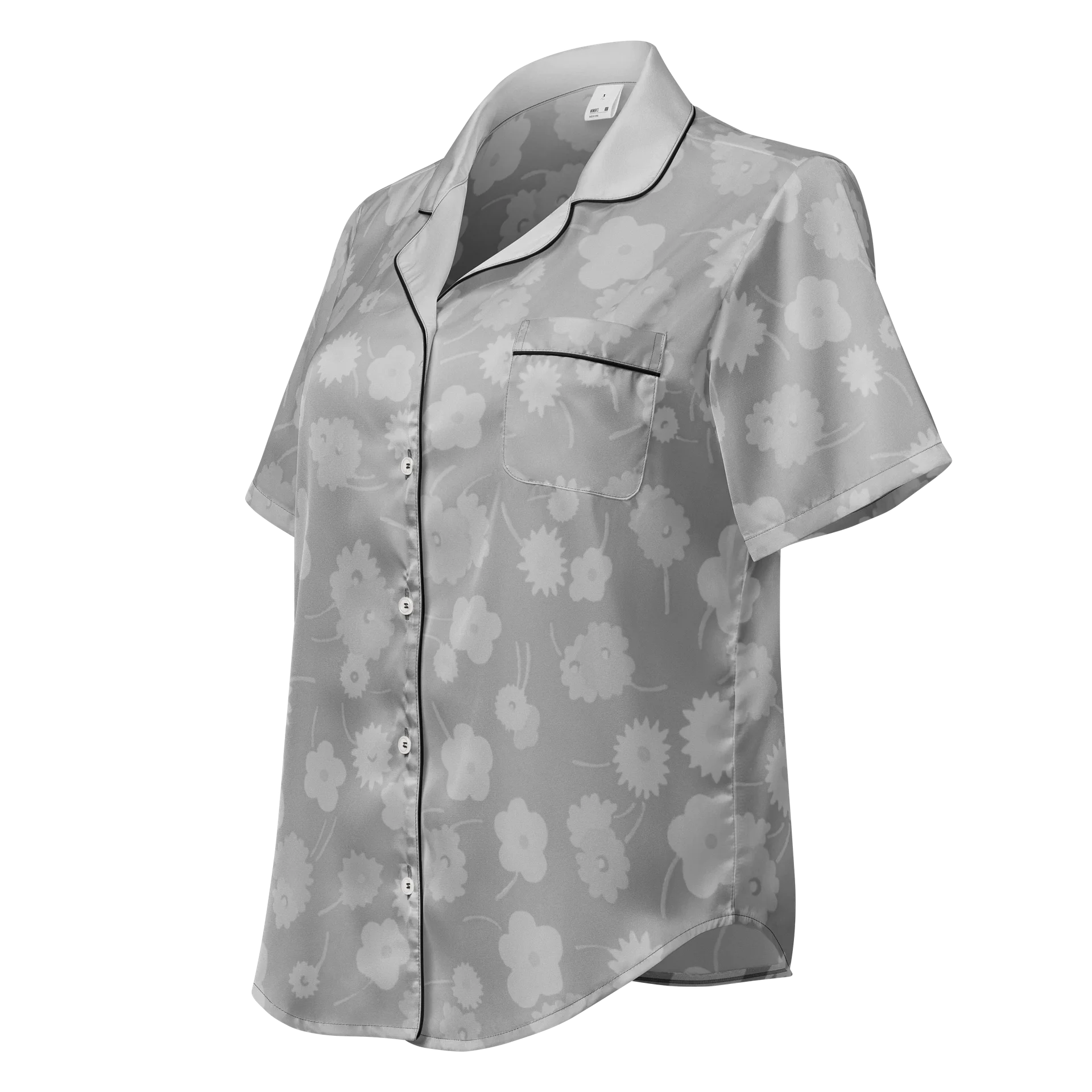 Gray Floral All-Over Print Pajama Top product image (1)