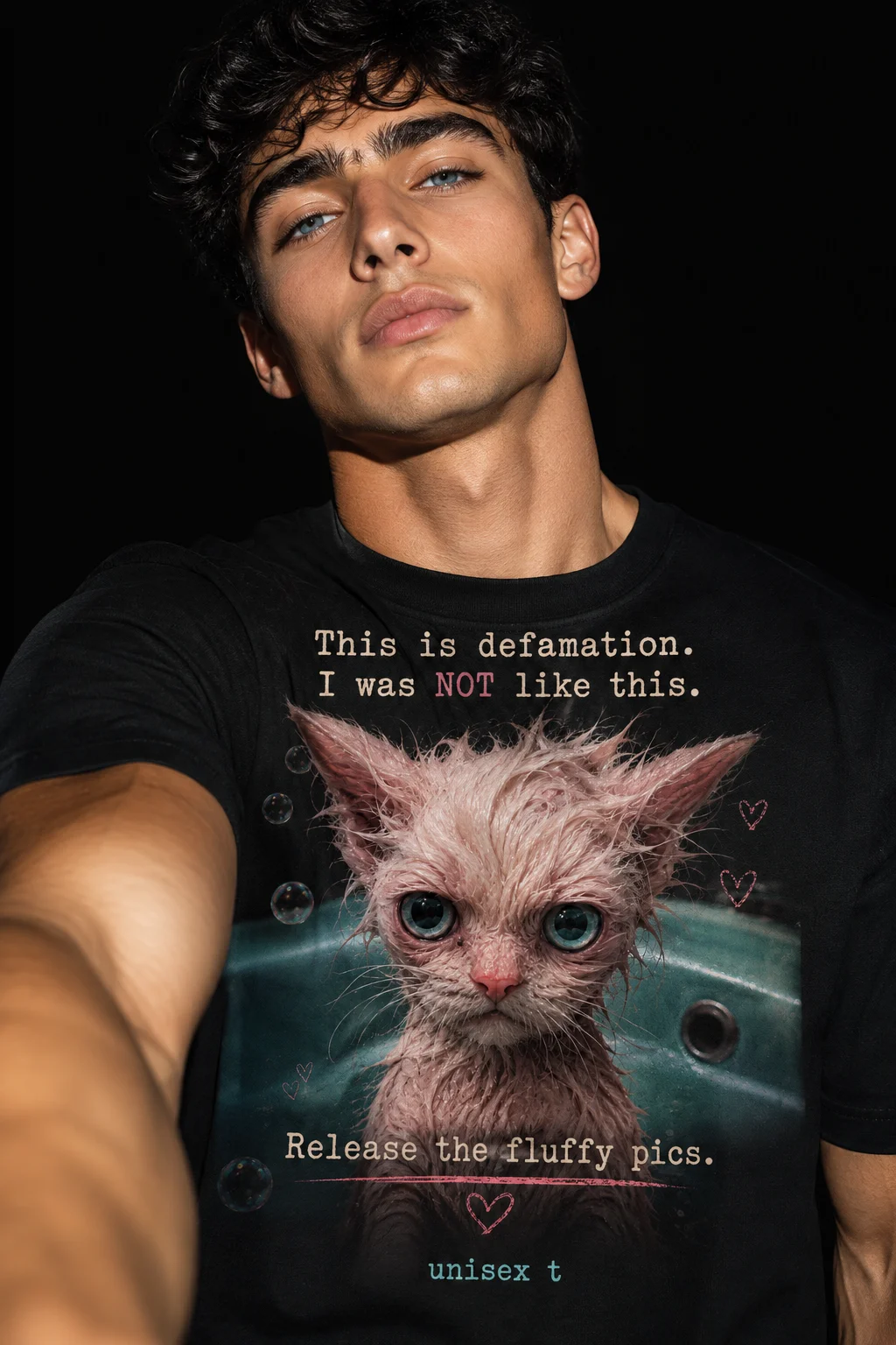 Funny Pink Cat T-Shirt | “This Is Defamation” Fluffy Cat Graphic Tee | Unisex Cat Lover Gift product image (1)