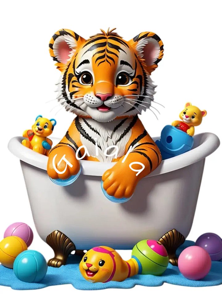 Baby Tiger Taking a Bath Kid Nursery Print Child Wall Art product image (1)