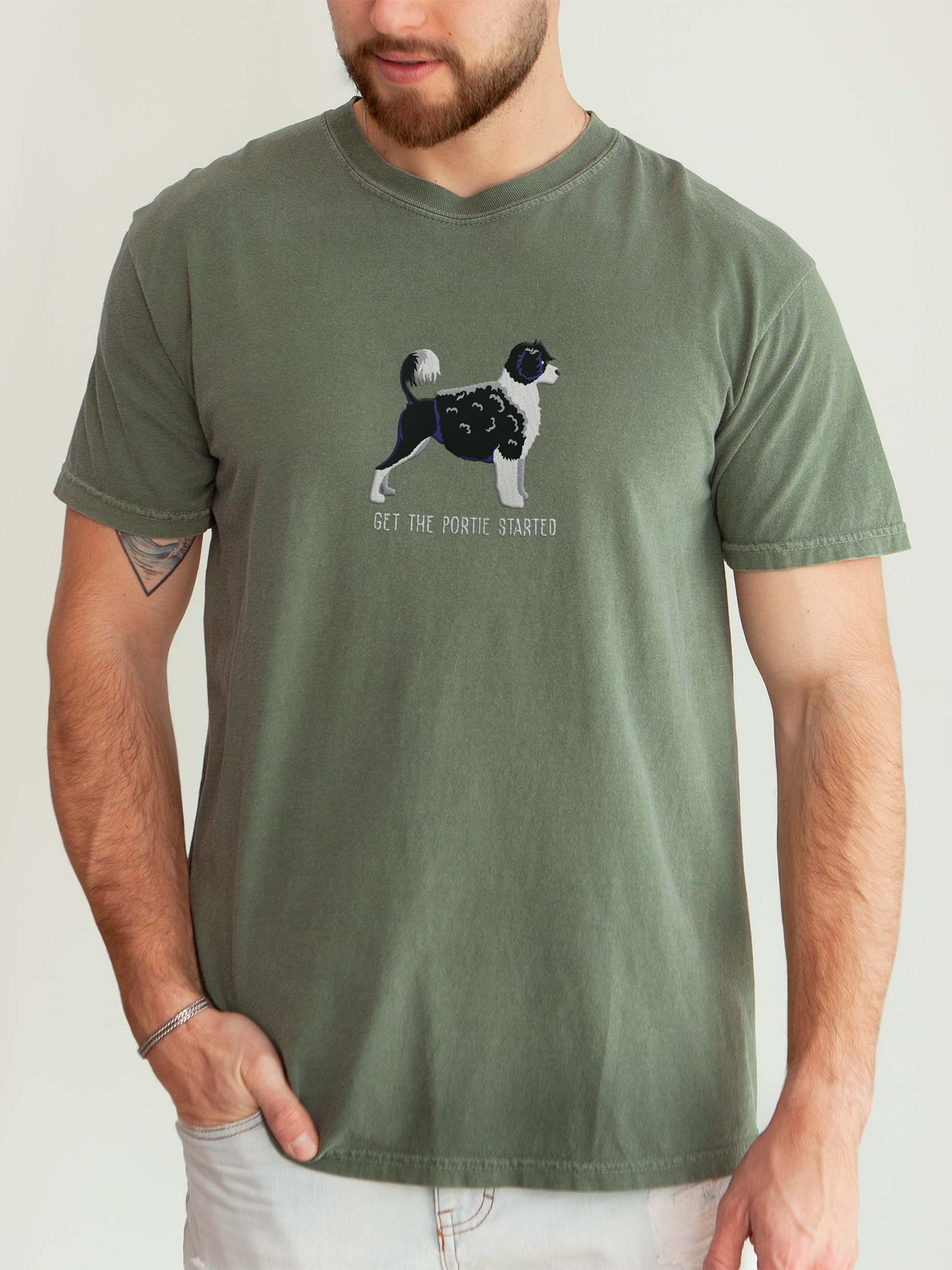Get the Portie Started T-Shirt(Embroidered) of a Portuguese Water Dog(Black & White) product image (2)