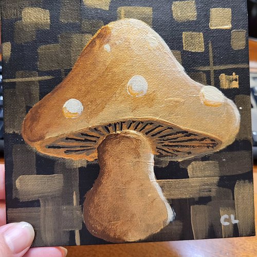 Painted another #mushroomart using metallic paints, though I don't think I'll put this one out for game of shrooms. 
.
.
#pai...