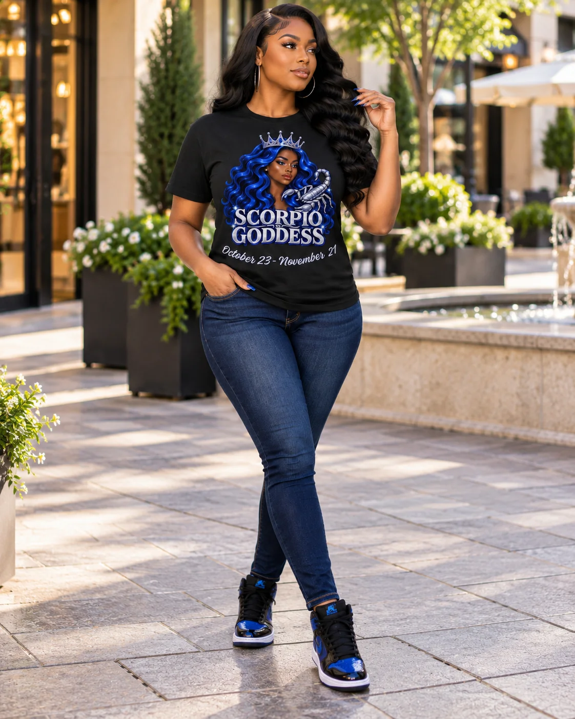 Scorpio Goddess Blue Hair Zodiac Tee product image (4)