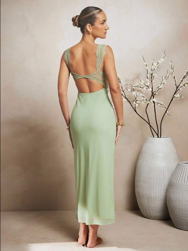 Elegant Lace Mesh Cut Out Sleeveless Maxi Dress product image (3)