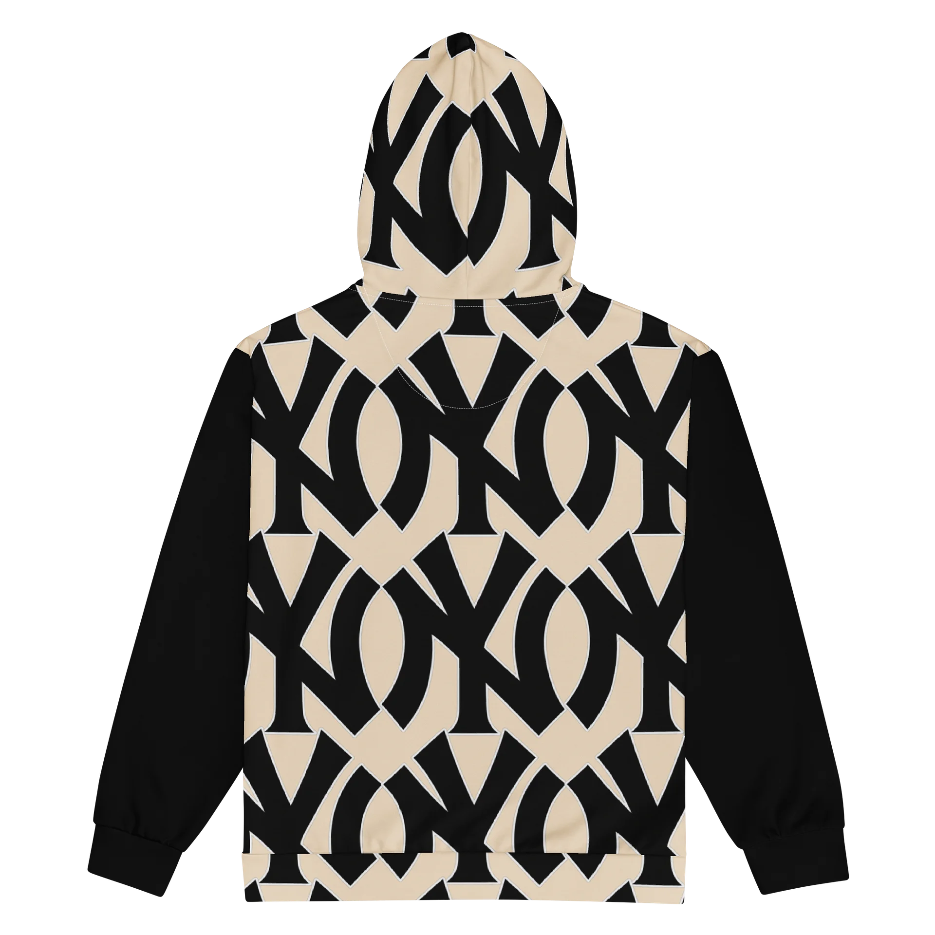 NY Monogram Pattern Zip Hoodie | Black & Cream Graphic Hoodie product image (2)