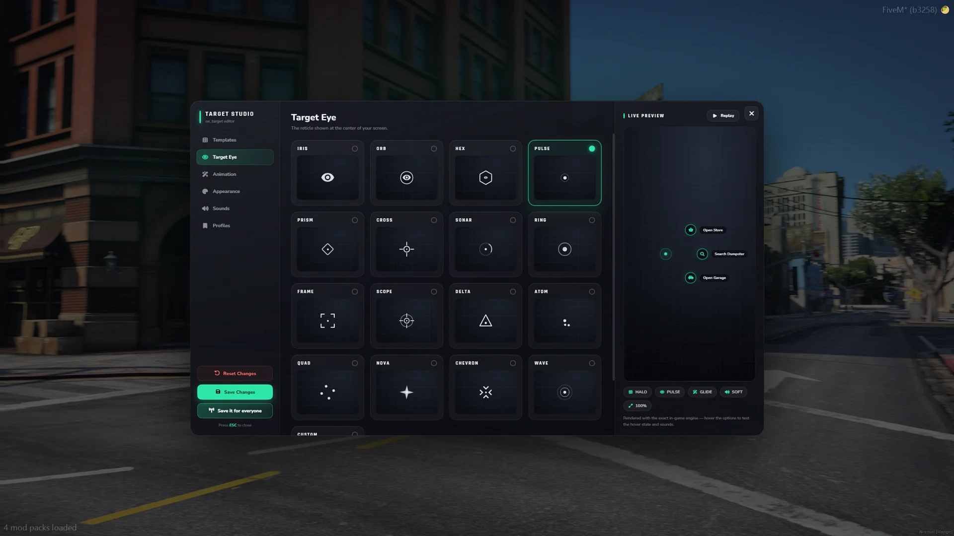 FiveM Ox-Target Redesign 🎯 15 Templates, Custom Eyes & In-Game Editor (ESX/QB/QBox) product image (7)
