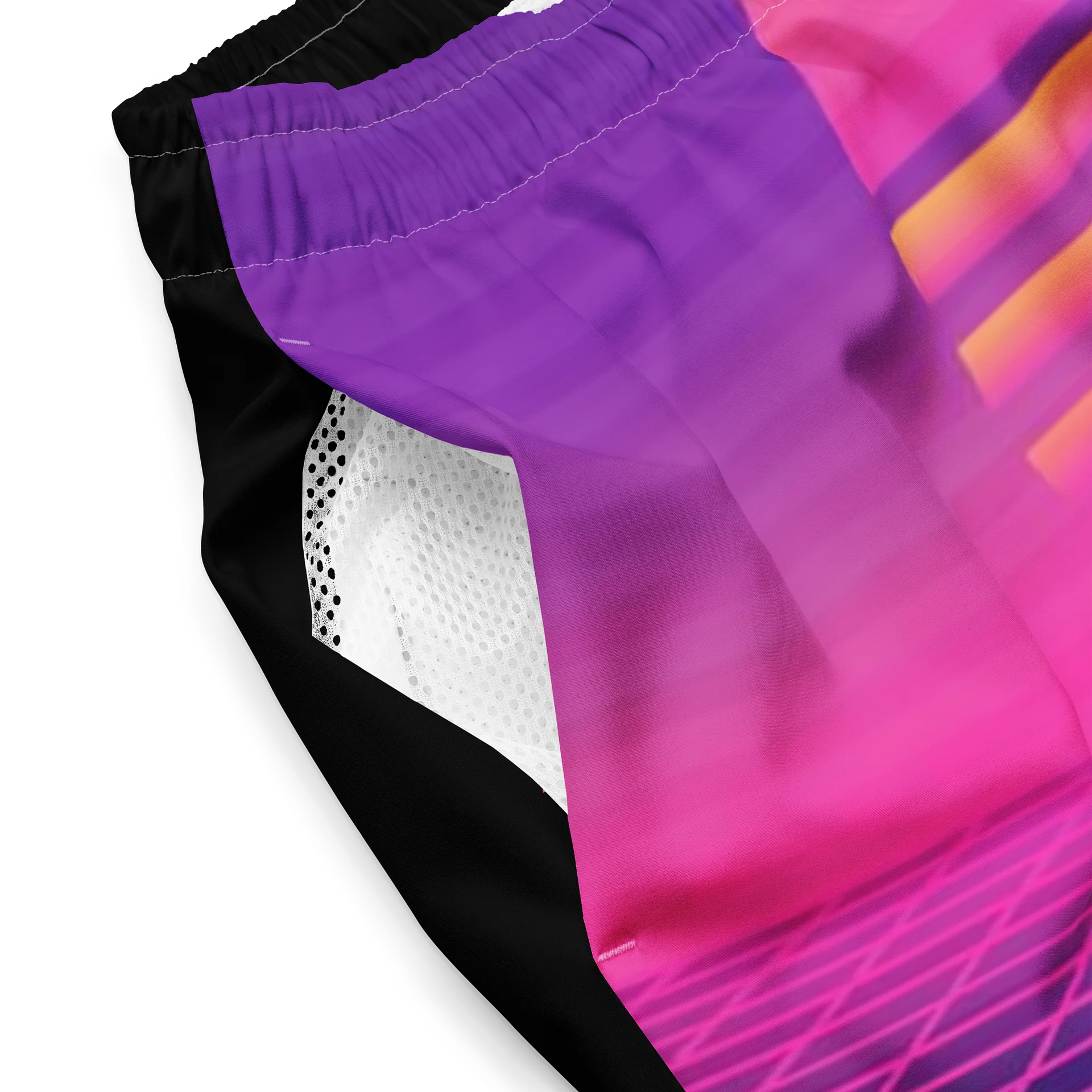 SUNSET SYNTHWAVE GRID SURFBOARD SHORT SWIM TRUNKS product image (3)