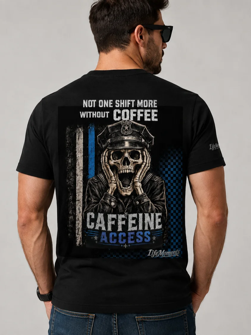 Funny Police Night Shift Shirt - Skull Caffeine - 100% Cotton product image (3)