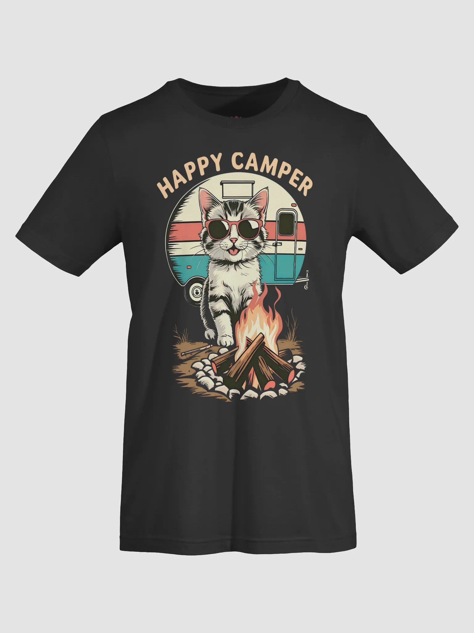 Retro Happy Camper cat T-Shirt product image (7)