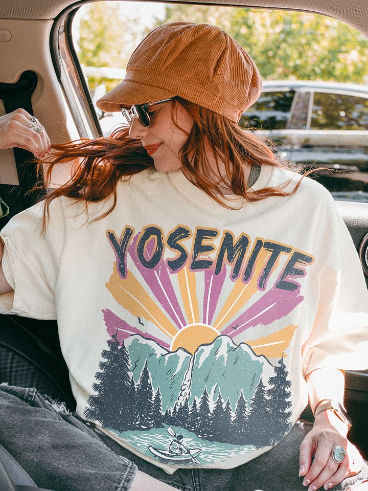 Yosemite National Park Shirt – Vintage Waterfall Mountain Kayak Retro Sunset Tee product image (2)