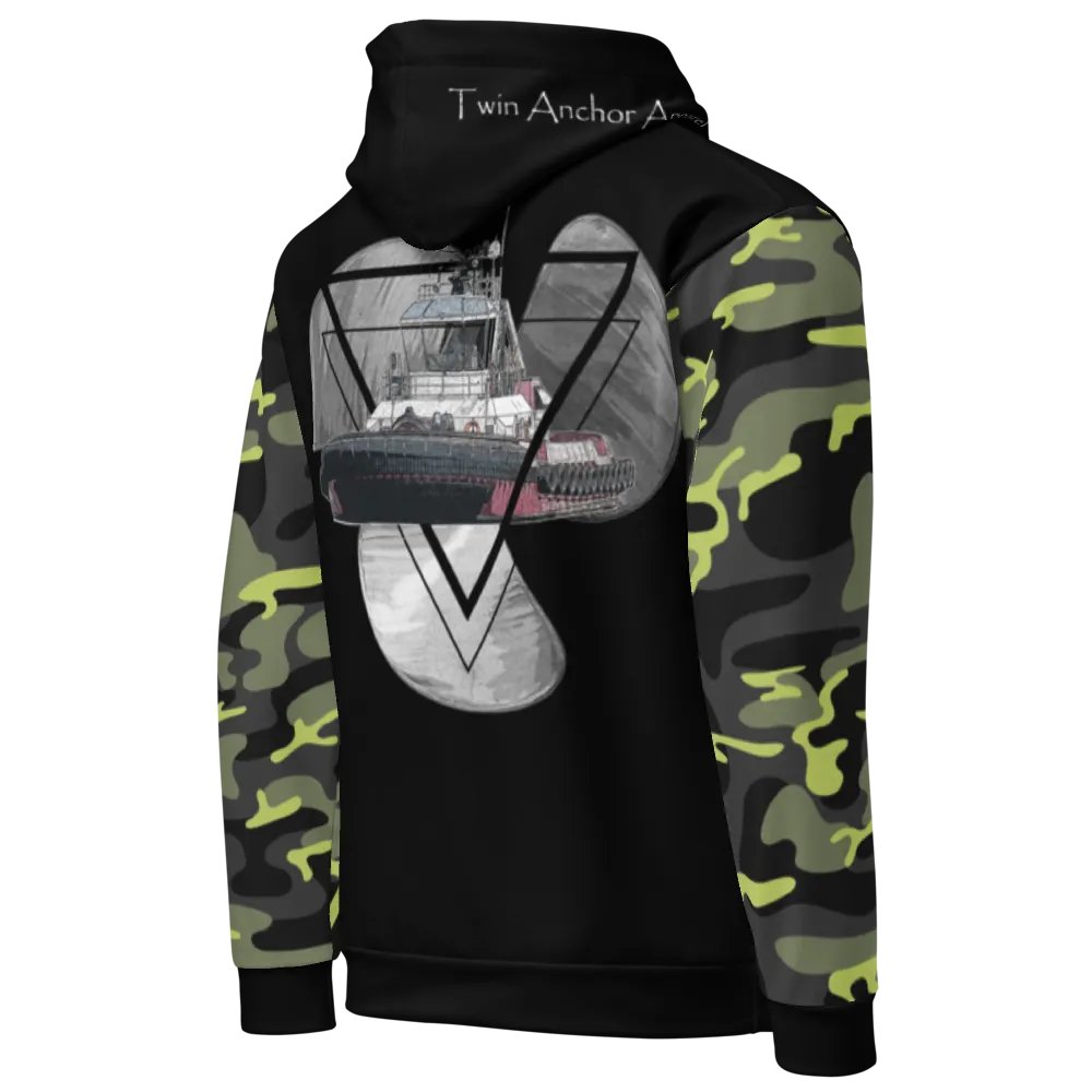Camouflage & Black Three blade prop triangle Athena tug Hoodie product image (8)