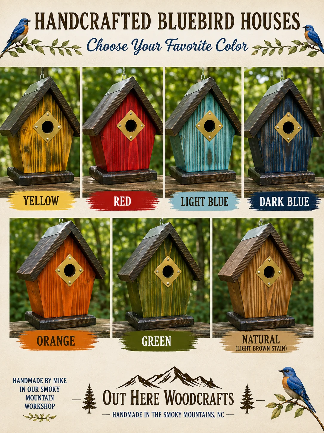 Handcrafted Chickadee & Wren House | Solid ¾” Pine Birdhouse with Copper Portal & Metal Ridge Cap | Rustic Outdoor Garden Décor product image (8)