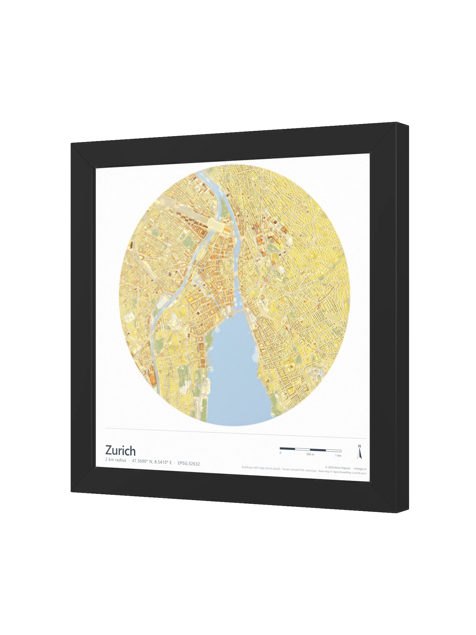 Zurich — Path-Traced 3D City Map · Framed Matte Poster product image (14)