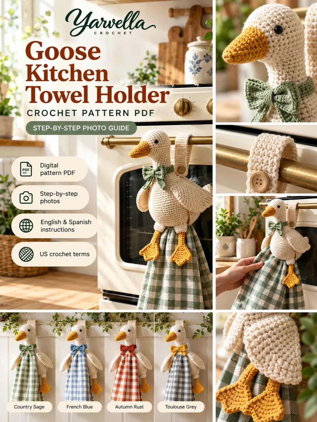 Farmhouse Goose Kitchen Towel Holder Crochet Pattern PDF – Oven Bar Hanger product image (4)