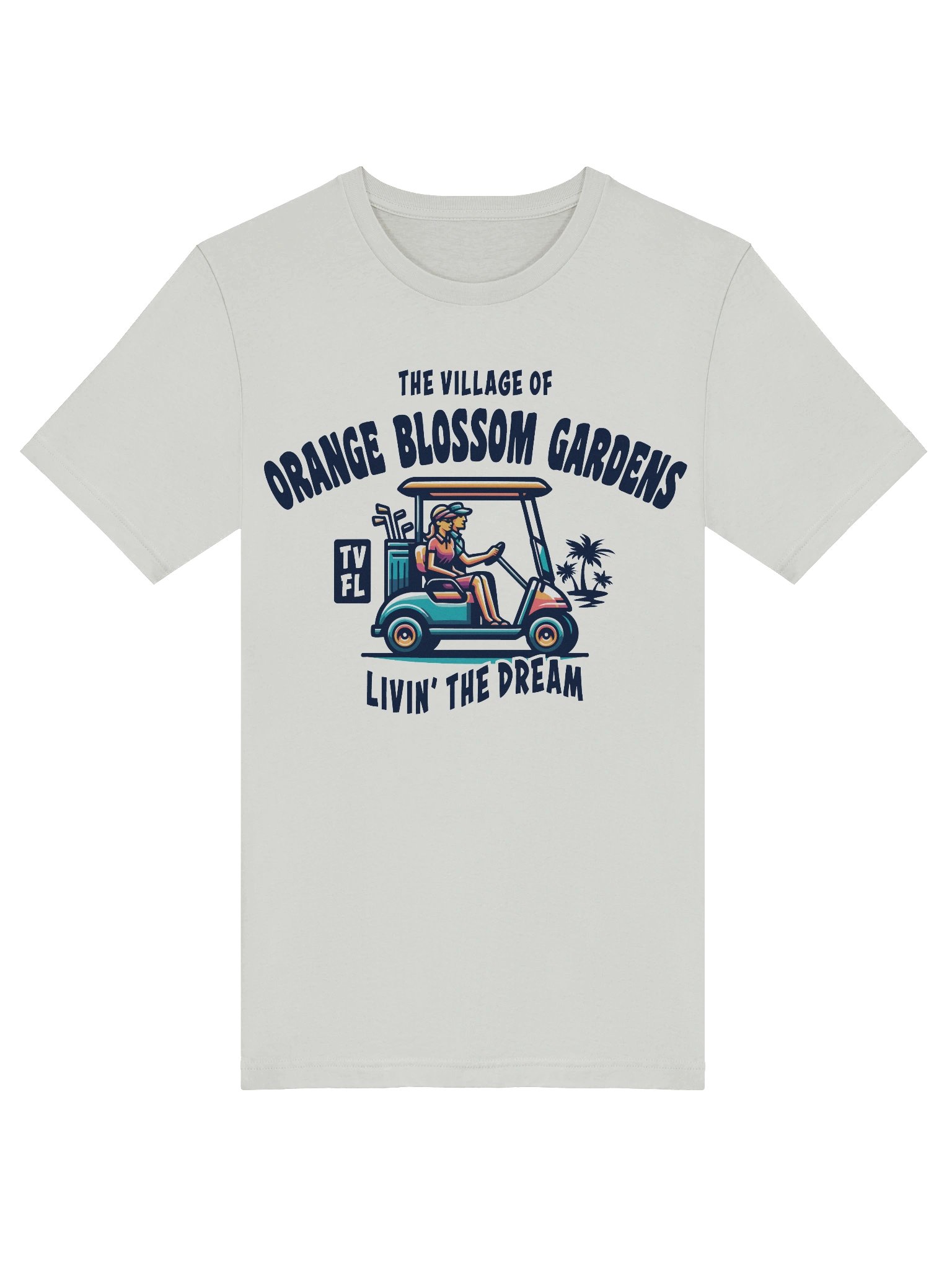 The Village of Orange Blossom Gardens TV FL Golf Cart Design T-Shirt product image (43)