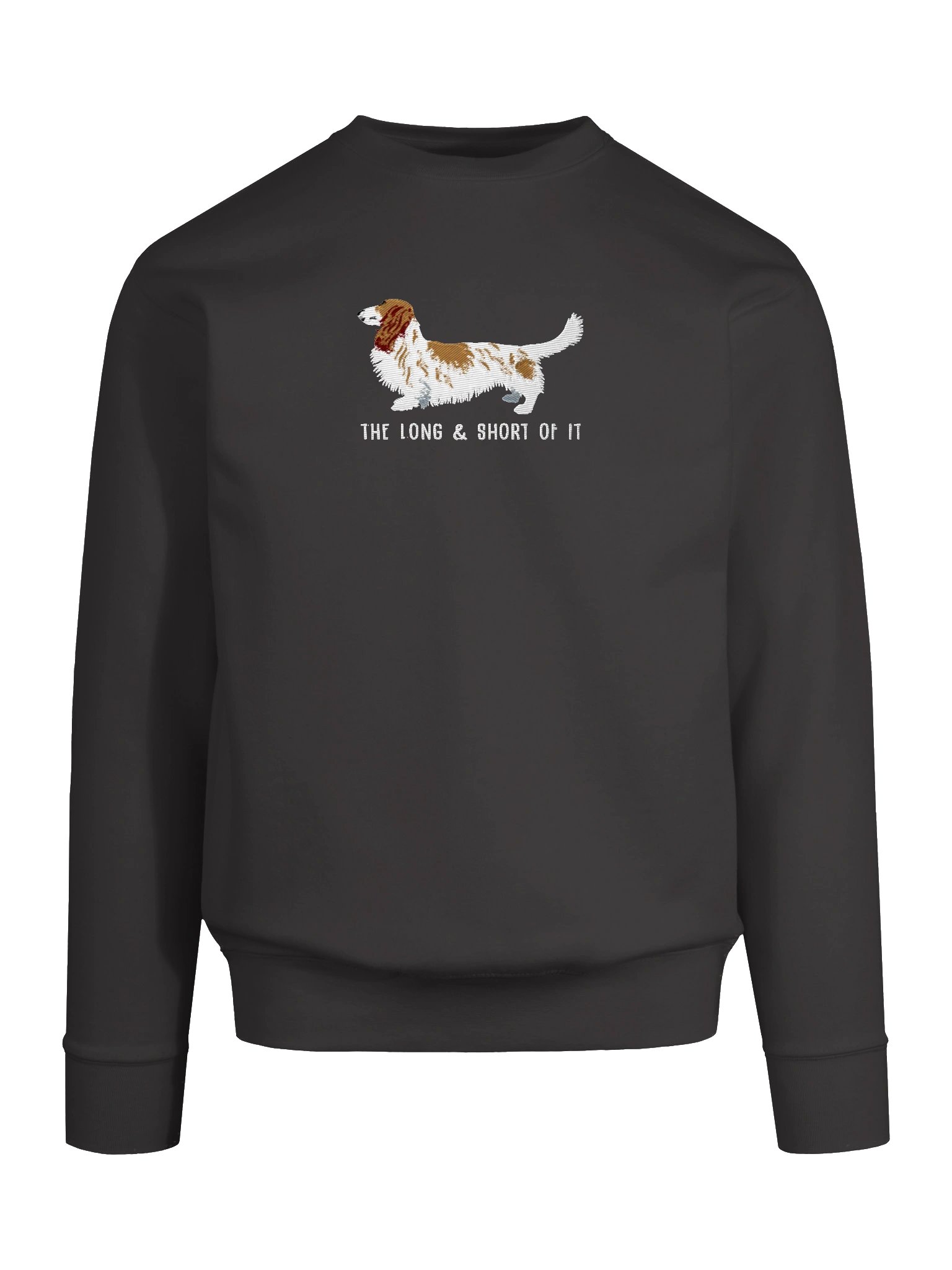 The Long & Short of It Sweatshirt (Embroidered) of a Longhaired Dachshund(Pied Brown & White) product image (53)