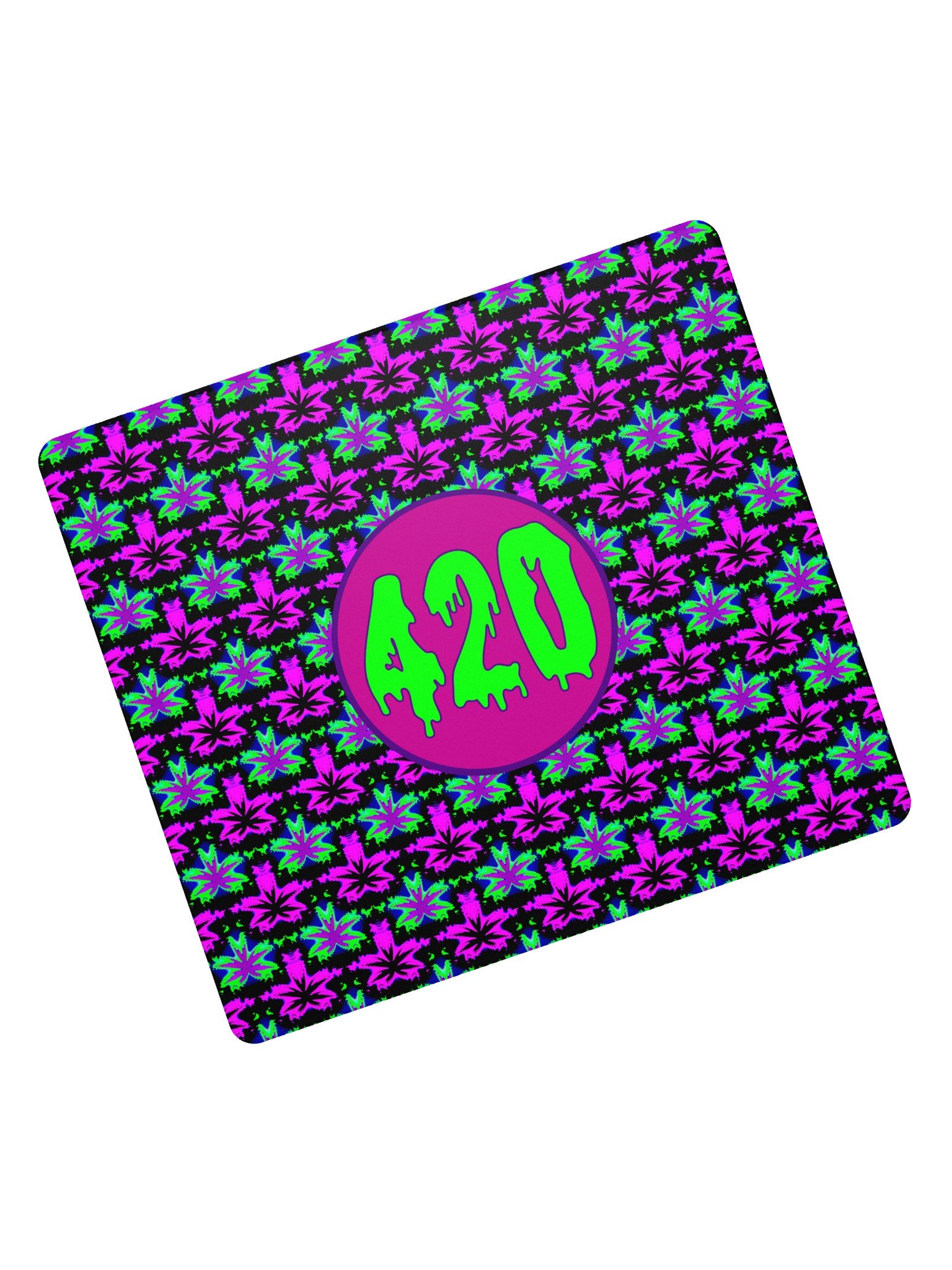420 Stoner Gaming Mouse Pad, Cannabis Desk Mat, Pot Leaf Neon Gamer Room Decor, Creepy Weed Computer Game Accessory, Marijuana PC Deskpad product image (2)