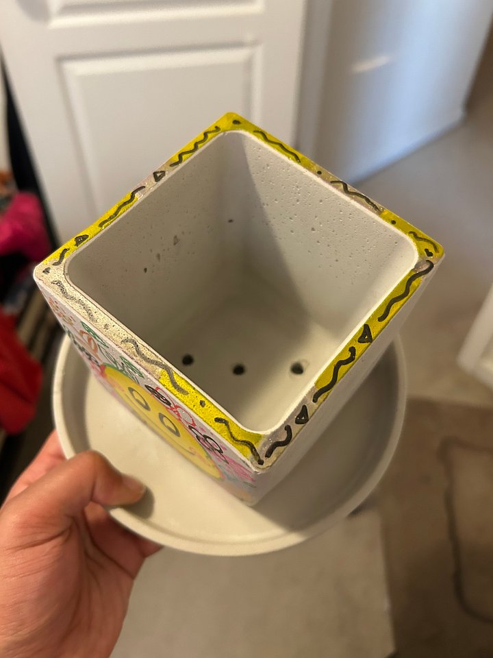 Smiley friend 1-1 original painted cement plant pot and tray product image (2)
