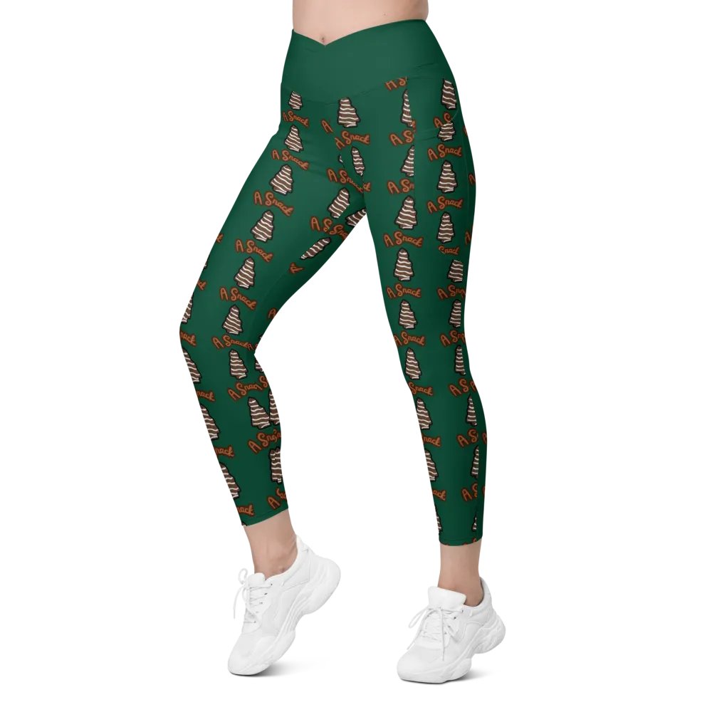 Chocolate Holiday Snack Cake All-Over Print Green Crossover Leggings with Pockets product image (6)