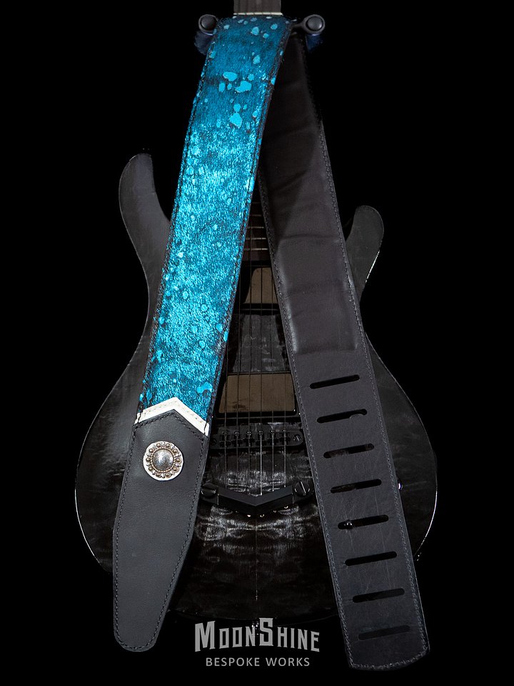 Blue Metallic Acid Wash Hair on Hide Guitar Strap product image (1)