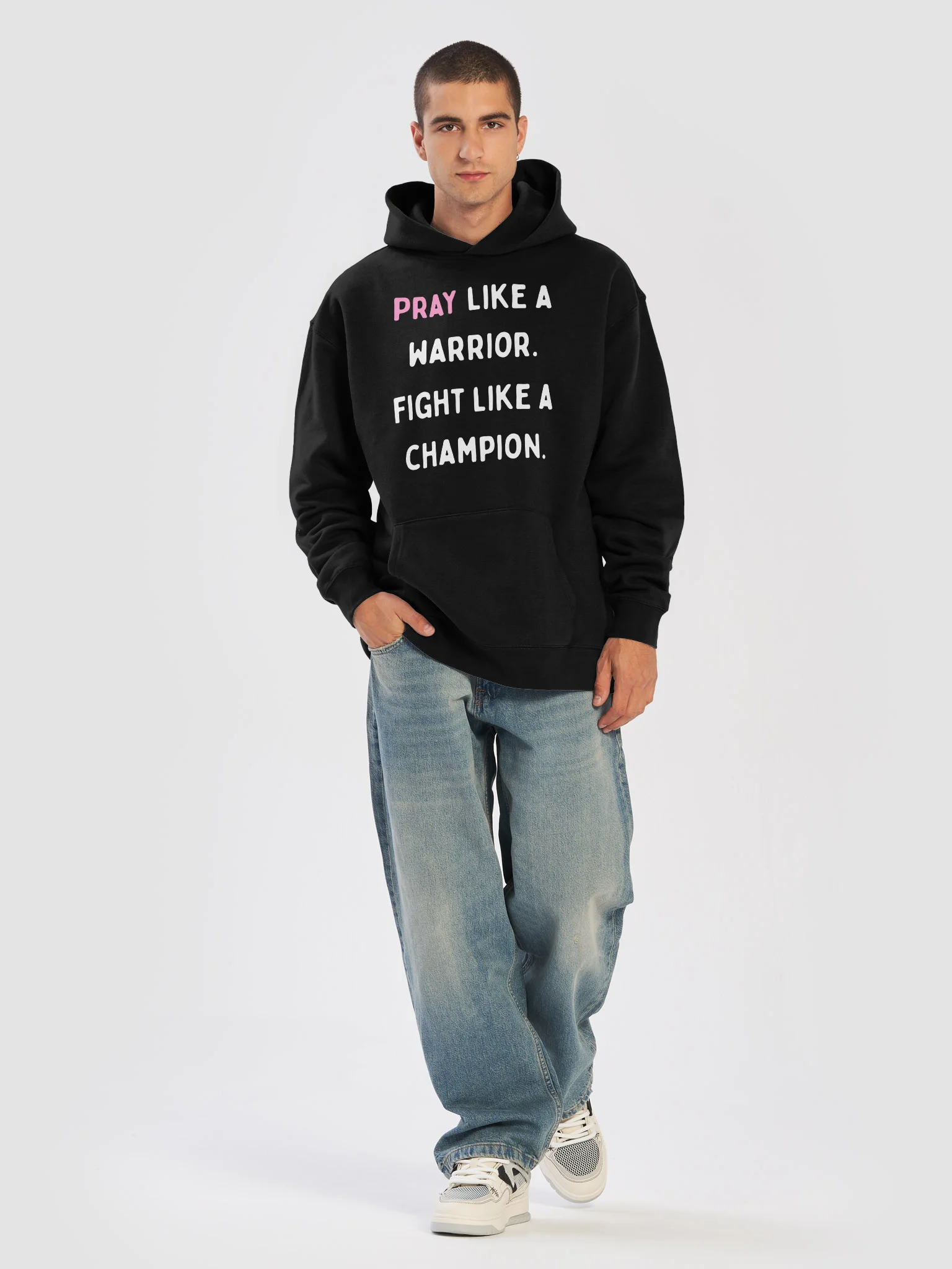 VIP Breast Cancer Awareness Signature "Pray Like a Warrior, Fight Like a Champion" Unisex Hoodie product image (5)