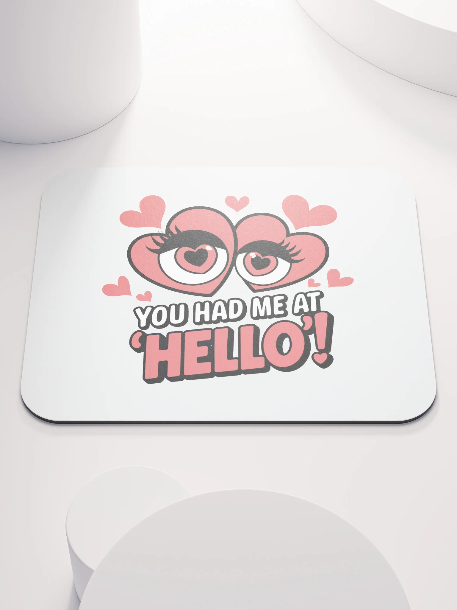 You Had Me At Hello Mouse Pad | Romantic Love Quote Gift | Heart Eyes Desk Accessory product image (1)