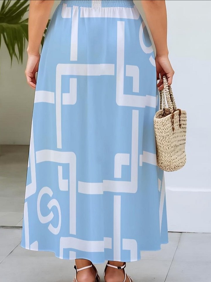 Sky Blue Geometric Print Maxi Dress with Pockets product image (2)