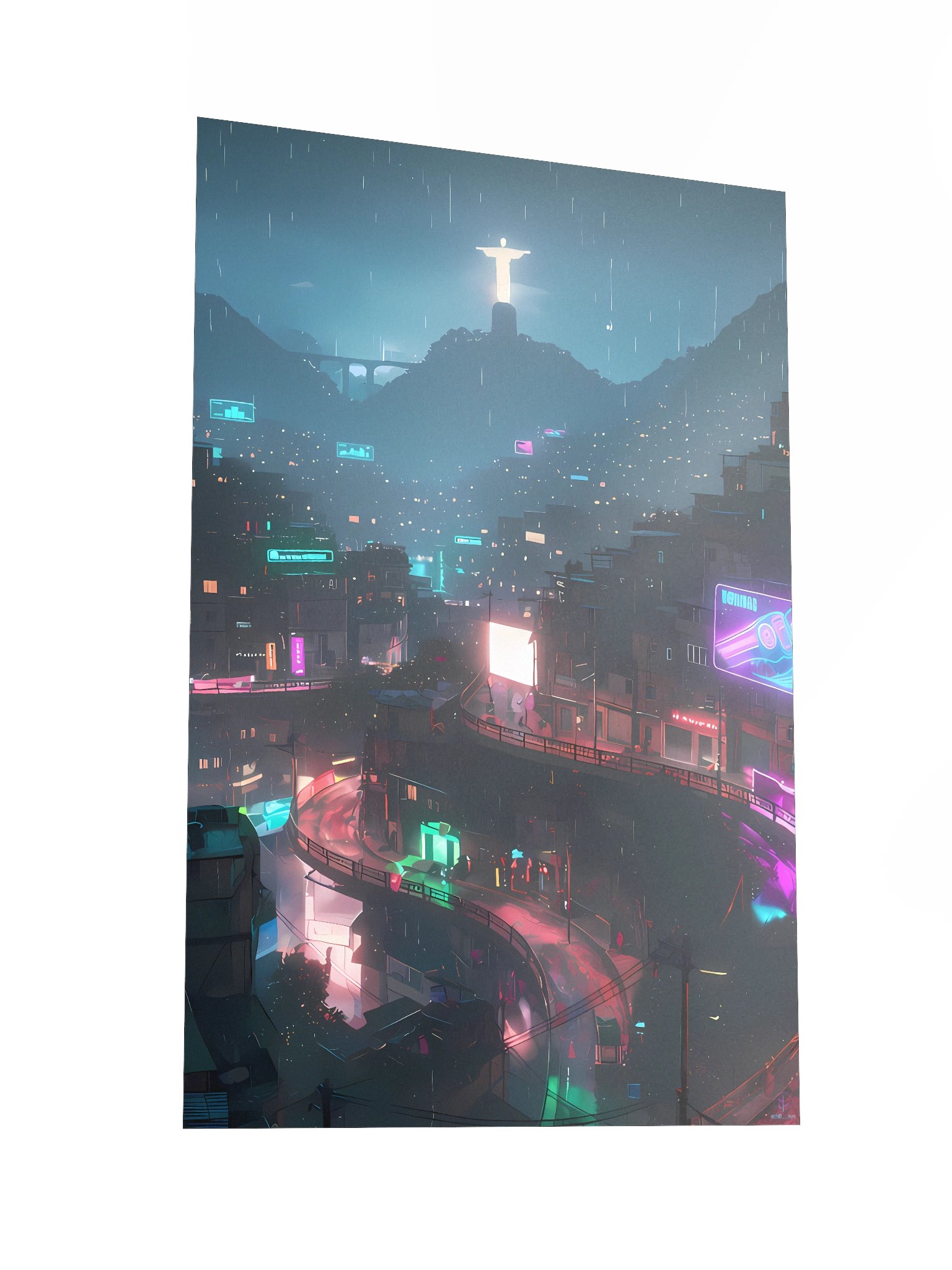 Cyberpunk Rio de Janeiro Poster - Neon Favela Cityscape Wall Art (12x18", 20x30", 24x36") product image (2)