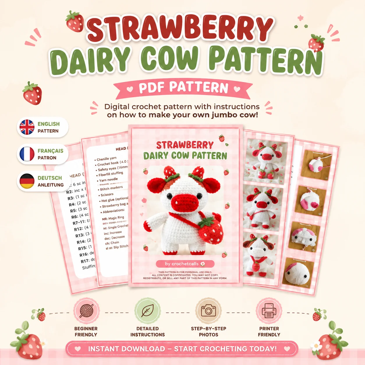 Strawberry Cow Crochet Pattern product image (3)