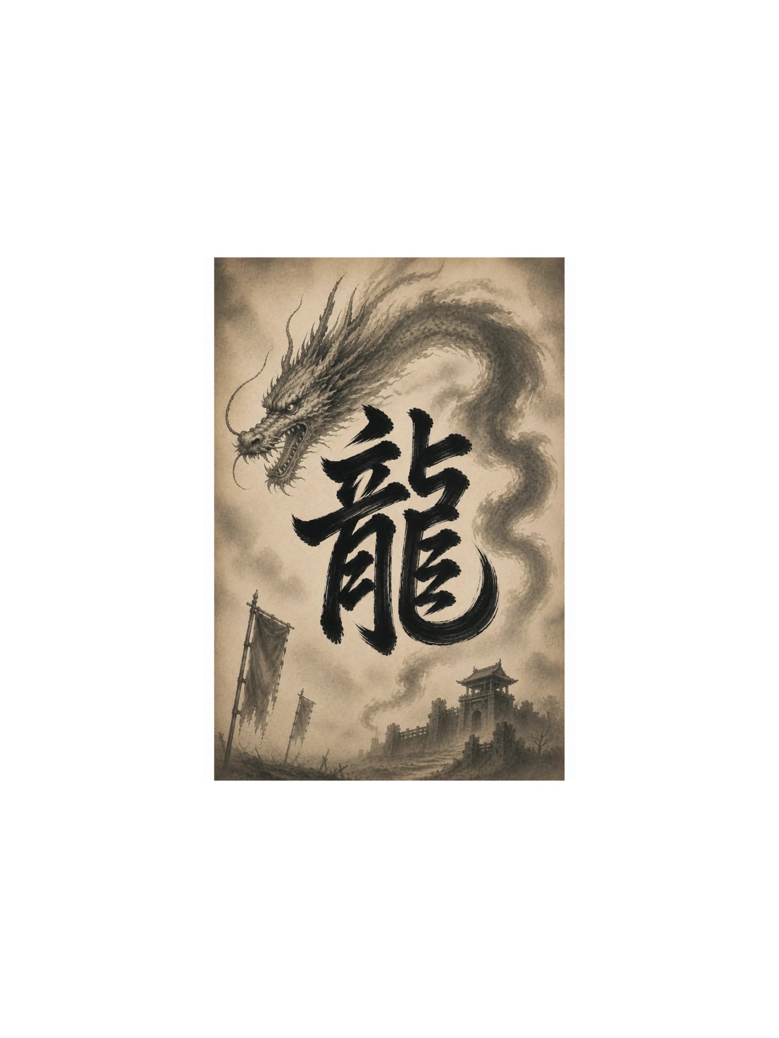 Dragon Omen Kanji Art from a Fallen Sengoku Battlefield - Poster product image (2)