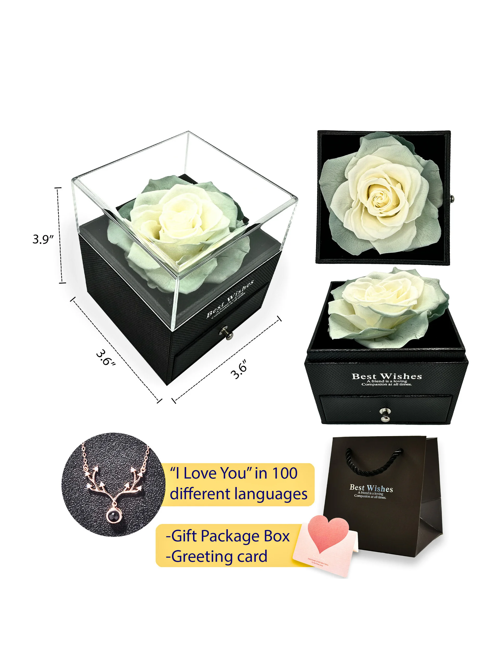 Eternal Rose Gift Box with "I Love You" Necklace (White) product image (4)