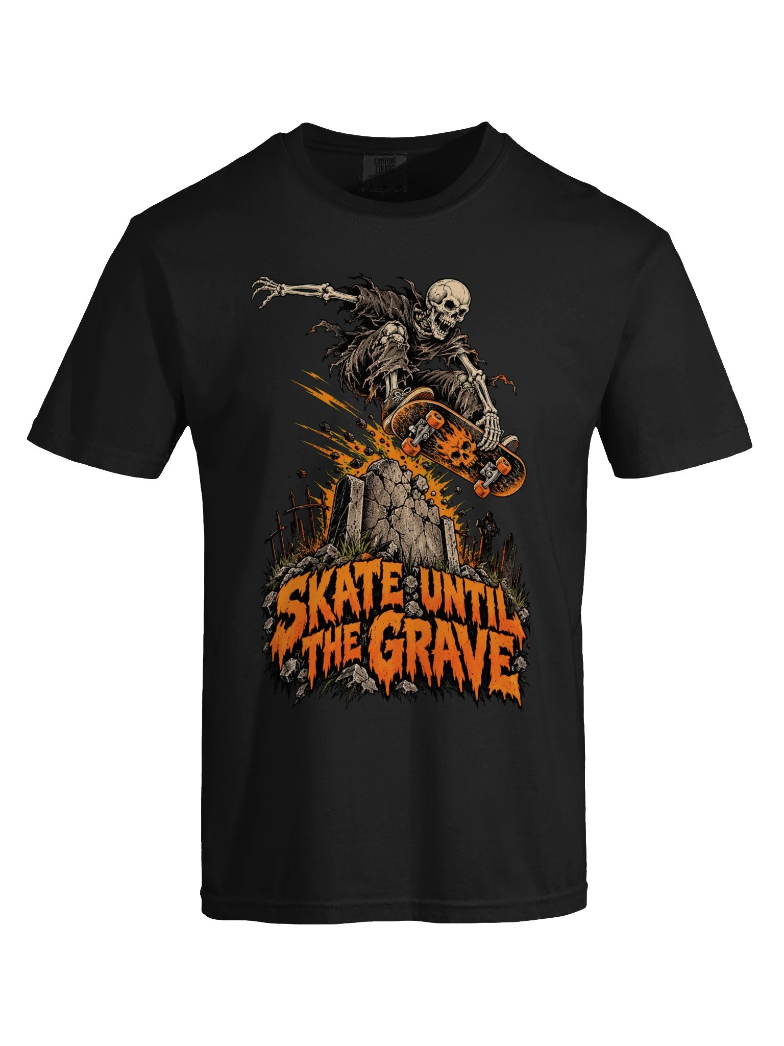 Skate Until the Grave — Halloween Skeleton Skateboard T-Shirt product image (9)