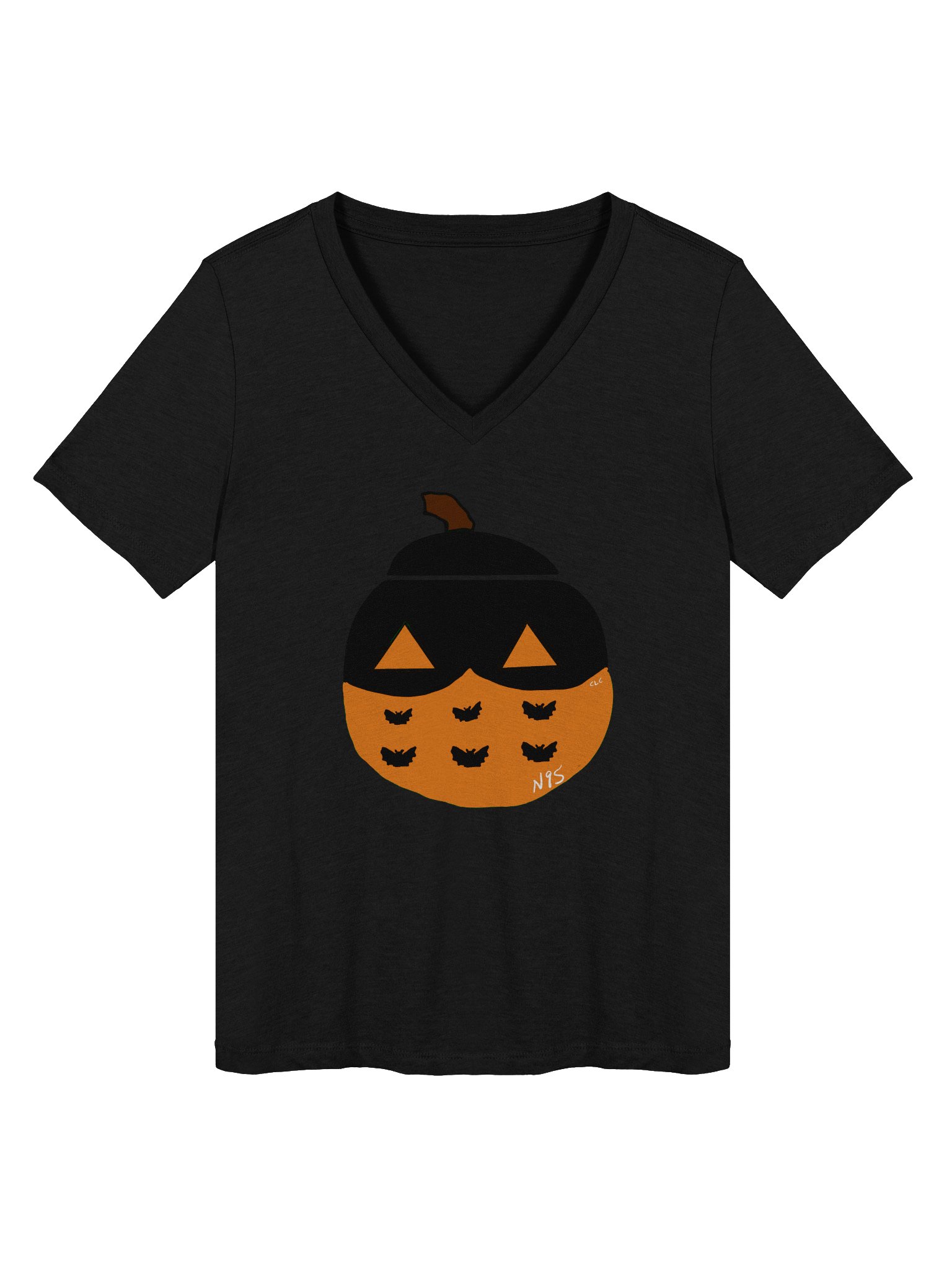 Mask-O-Lantern v-neck tee (orange mask) product image (1)