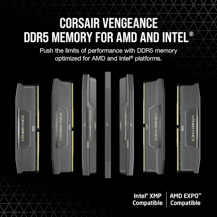 CORSAIR DDR5-6000MHz Desktop PC Memory Vengeance DDR5 Series AMD Expo & Intel XMP Memory Kit 32GB Black [1 x 32GB] CMK32GX5M1D6000Z40 product image (1)