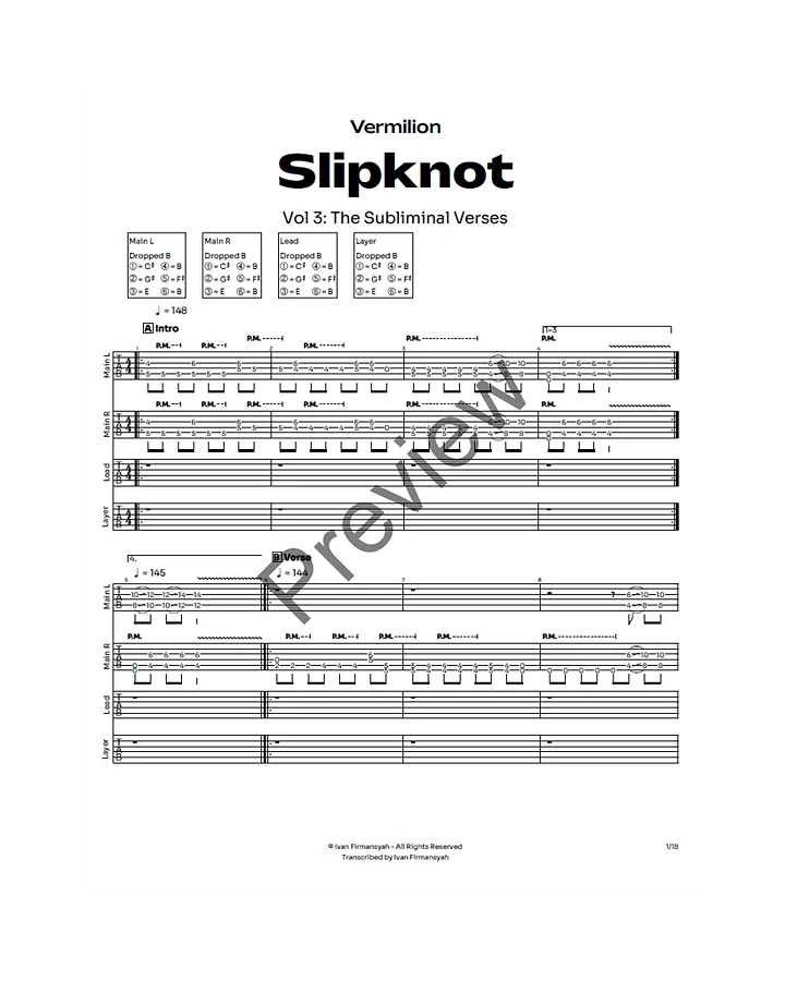 Slipknot - Vermilion Complete Guitar Tab product image (2)